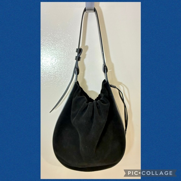Vince Leather & Suede Shoulder Bucket Bag Black